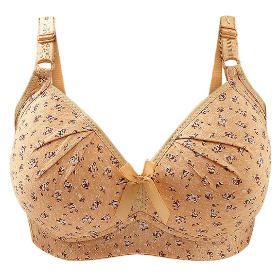 Darzheoy Wire-Free Bra for Women Fashion Wire Free Bowknot Printing Comfortable Push Up Hollow Out Bra Underwear High Impact Bras for Women 100C