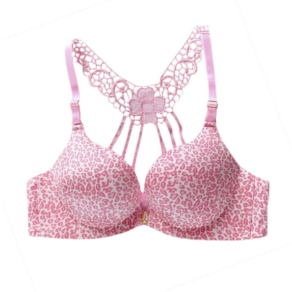 Darzheoy Women Sexy Leopard Print Beautiful Back Lace Bra Non-marking Bra Wire-Free Bra 38/85C