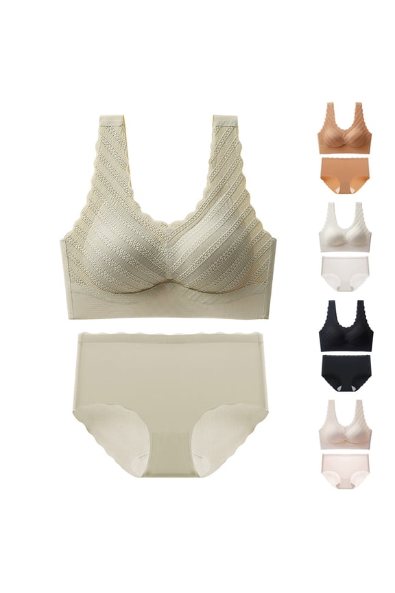 Women's Bra Seamless Large Size Backing Sling Traceless Sexy Gathered Back Underwear Two-piece Underwear Suit Bras for Women L