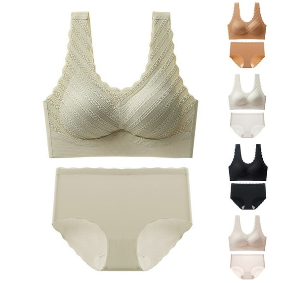 Darzheoy Women's Bra Seamless Large Size Backing Sling Traceless Sexy Gathered Back Underwear Two-piece Underwear Suit Bras for Women XXL