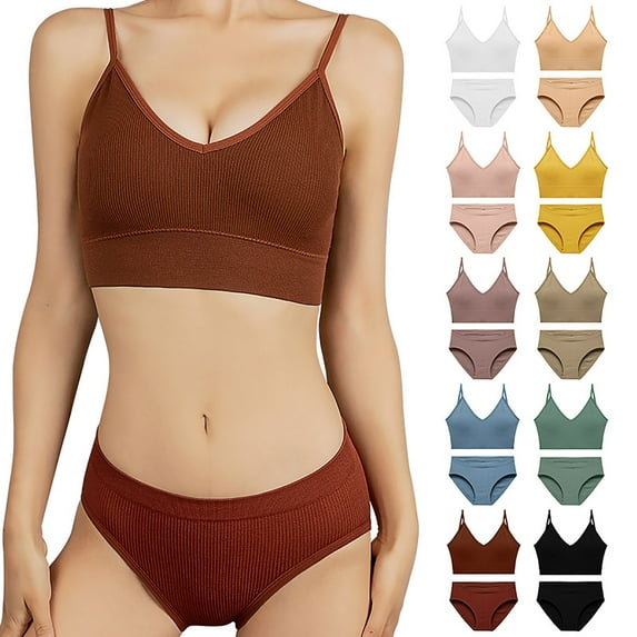 Darzheoy Women's Bra Seamless Large Size Backing Sling Traceless Sexy Gathered Back Underwear Two-piece Underwear Suit Women Bra M