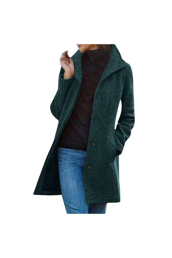 Women's Casual Thicken Wool Stand Collar Breasted Pea Coat Jacket