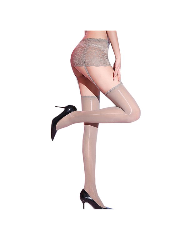 Women's Lace Pantyhose Casual Versatile Breathable Cotton Thin Solid Color Bow Suspender Elastic Stockings
