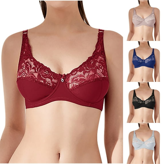 Darzheoy Women's Large Lace Button Lace With Steel Rings Gathered Comfortable And Breathable Underwear Daily Bra High Impact Bras for Women 42/95BC