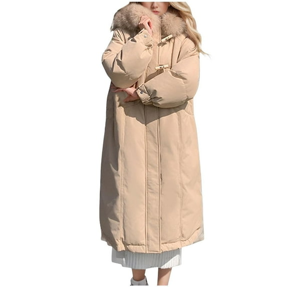 Darzheoy Women's Long Winter FauxFur Coat Puffer Warm Jacket with Detachable Hood