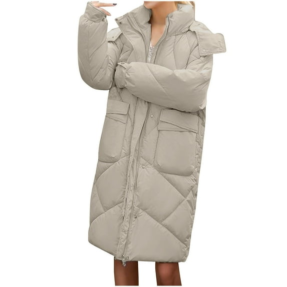 Darzheoy Women's Long Winter FauxFur Coat Puffer Warm Jacket with Detachable Hood