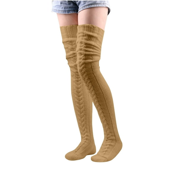 Darzheoy Women's Stockings Versatile Comfortable Fall Winter Thermal Casual Long Tube Over The Knee Solid Color Pile Socks