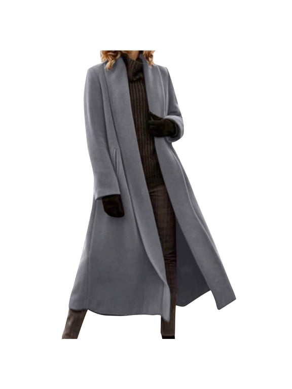 Women's Wool Trench Coat Winter Long Thick Overcoat Walker Coats