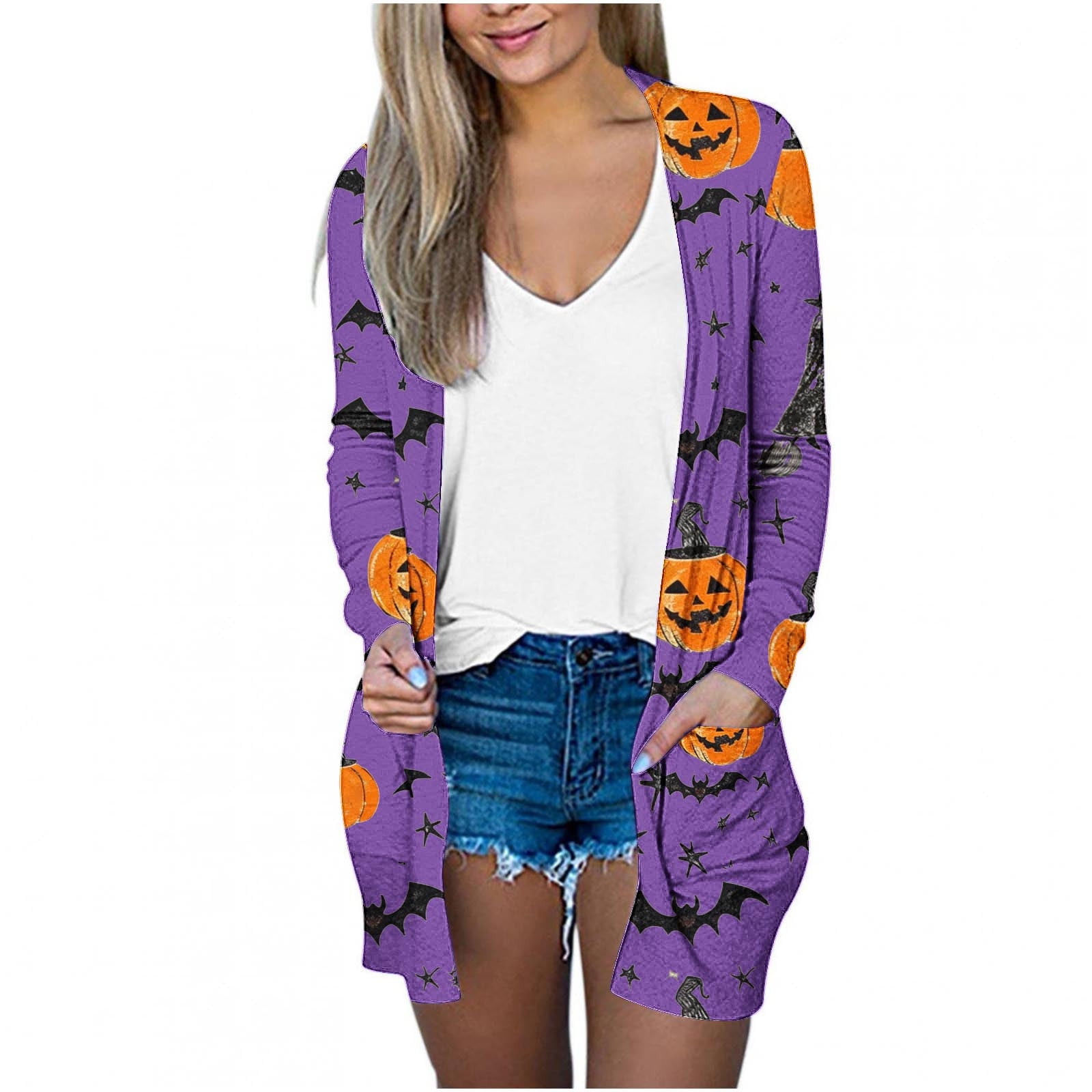 Darzheoy Womens Casual Cardigan Halloween Blouse Graphic Printed Jacket