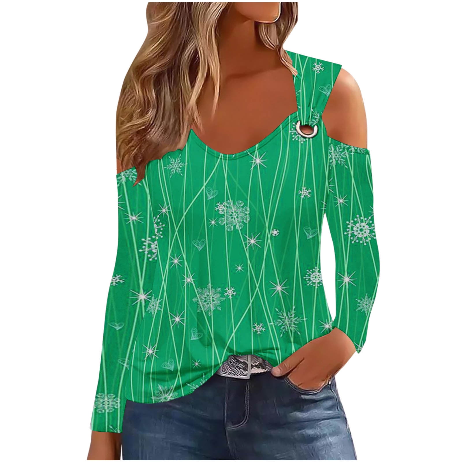 Darzheoy Womens Christmas Blouses Fall Winter Off the Shoulder Tops