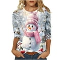 thumbnail image 1 of Darzheoy Womens Christmas Tops Casual Printed Round Neck Mid-Length 3/4 Sleeve Sweatshirts Drop Shoulder Loose Solid Color Graphic Blouses, 1 of 5