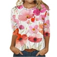 thumbnail image 1 of Darzheoy Womens Graphic Loose Round Neck Tops Blouses Mid-Length 3/4 Sleeve Fall Winter Blouse Shirt, 1 of 3