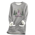 thumbnail image 1 of Darzheoy Womens Tops Casual Fashion Solid Color Printed Long Sleeve Sweatshirts Hoodless Fall Winter Thickened Thermal Round Neck Pullover Christmas Blouses, 1 of 3