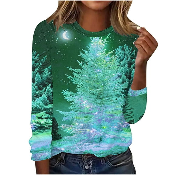 Darzheoy Womens Tops Christmas Loose Printed Pullover Trendy Fall Winter Sweatshirts Round Neck Long Sleeve Casual Versatile Hoodless Blouses