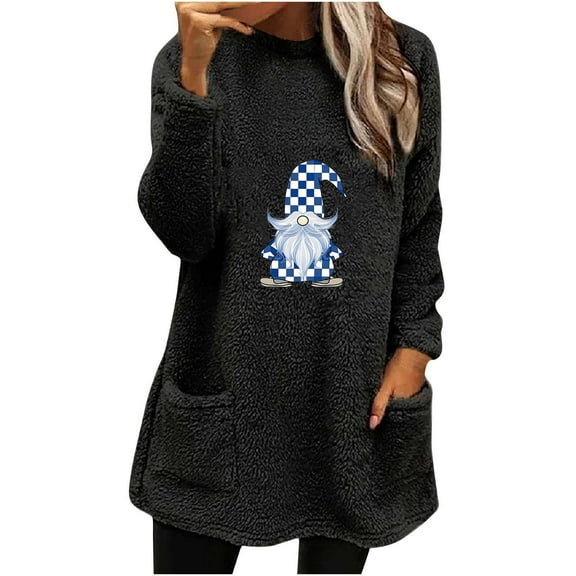 Darzheoy Womens Tops Christmas Plush Thickened Pullover Casual Long Sleeve Comfortable Sweatshirts Solid Color Graphic Fashion Fall Winter Thermal Printed Hoodless Blouses