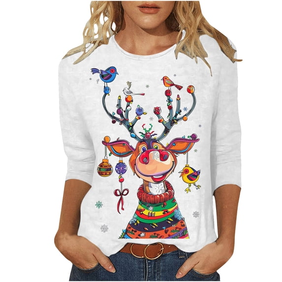 Darzheoy Womens Tops Christmas Pullover Loose Thickened Thermal Pocket Versatile Sweatshirts Fall Winter Fashion Thermal Printed Long Sleeve Blouses