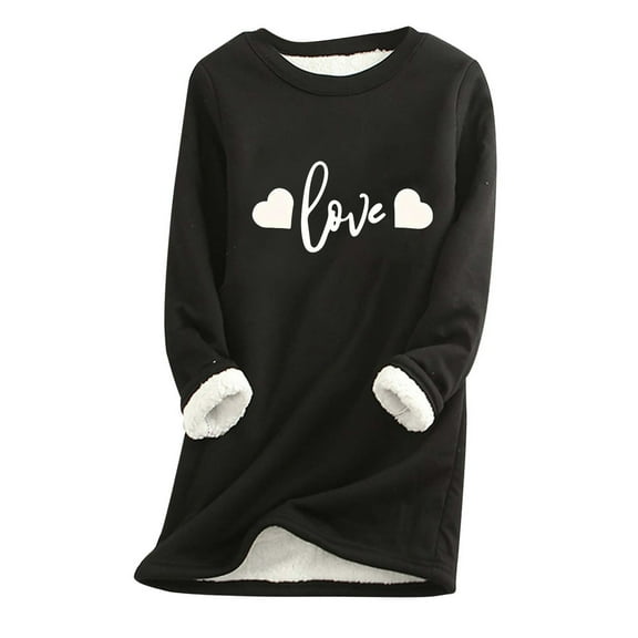 Darzheoy Womens Tops Comfortable Printed Casual Hoodless Drop Shoulder Sweatshirts Fall Winter Pullover Loose Long Sleeve Round Neck Plush Thickened Blouses