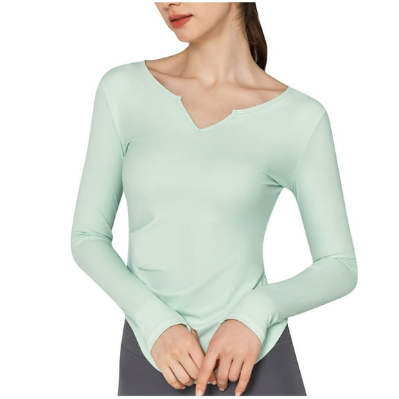 Darzheoy Womens Tops Comfortable Solid Color Yoga Athletic Quick Drying Long Sleeve Fall Winter Hoodless Sweatshirts Casual V-Neck Pullover Loungewear Blouses