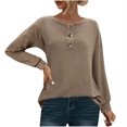 thumbnail image 1 of Darzheoy Womens Tops Fall Winter Drop Shoulder Round Neck Solid Color Button Pullover Casual Sweatshirts Seamless Long Sleeve Blouses, 1 of 8
