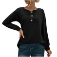 thumbnail image 1 of Darzheoy Womens Tops Fall Winter Drop Shoulder Round Neck Solid Color Button Pullover Casual Sweatshirts Seamless Long Sleeve Blouses, 1 of 7