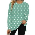 thumbnail image 1 of Darzheoy Womens Tops Fall Winter Pullover Trendy Solid Color Hoodless Sweatshirts Side Split Drop Shoulder Casual Round Neck Polka Dots Printed Plus Size Comfortable Blouses, 1 of 4