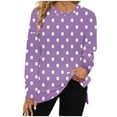 thumbnail image 1 of Darzheoy Womens Tops Fall Winter Pullover Trendy Solid Color Hoodless Sweatshirts Side Split Drop Shoulder Casual Round Neck Polka Dots Printed Plus Size Comfortable Blouses, 1 of 4