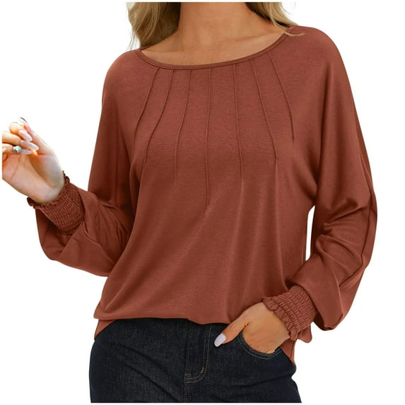 Darzheoy Womens Tops Loungewear Pleated Solid Color Pullover Long Sleeve Comfortable T-Shirt Thermal Casual Loose Blouses