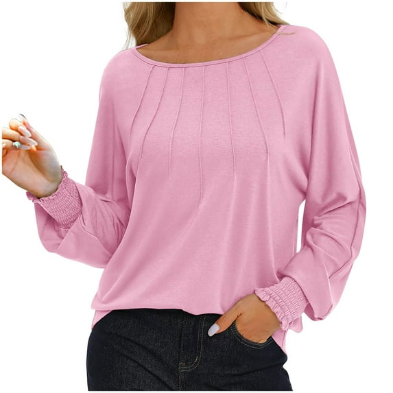 Darzheoy Womens Tops Loungewear Pleated Solid Color Pullover Long Sleeve Comfortable T-Shirt Thermal Casual Loose Blouses