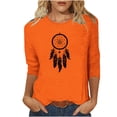 thumbnail image 1 of Darzheoy Womens Tops Loungewear Pullover Round Neck Plus Size Fall Winter Sweatshirts Solid Color Graphic Printed Loose Mid-Length 3/4 Sleeve Casual Blouses, 1 of 4