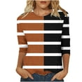 thumbnail image 1 of Darzheoy Womens Tops Mid-Length 3/4 Sleeve Lightweight Stripped Printed Patchwork Color Hoodless Sweatshirts Fall Pullover Fashion Blouses, 1 of 5