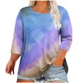 thumbnail image 1 of Darzheoy Womens Tops Plus Size Fall Winter Mid-Length 3/4 Sleeve Casual Hoodless Sweatshirts Gradient Color Printed Round Neck Loungewear Pullover Drop Shoulder Loose Blouses, 1 of 4