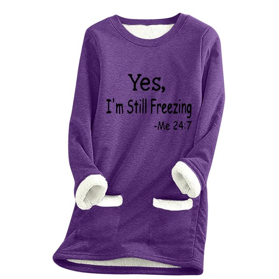 Darzheoy Womens Tops Printed Christmas Versatile Fall Winter Fashion Long Sleeve Sweatshirts Casual Thickened Plush Pocket Thermal Solid Color Graphic Blouses