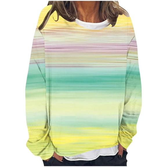 Darzheoy Womens Tops Printed Versatile Pullover Long Sleeve Sweatshirts Patchwork Color Loose Round Neck Casual Versatile Fall Winter Fashion Blouses