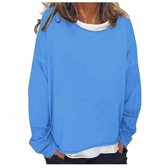 Darzheoy Womens Tops Pullover Long Sleeve Solid Color Round Neck Sweatshirts Versatile Plus Size Hoodless Trendy Fashion Fall Winter Blouses