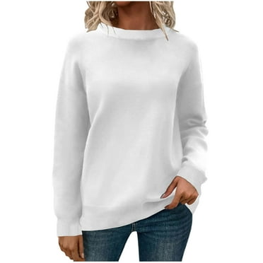 Darzheoy Womens Tops Pullover Round Neck Long Sleeve Fall Winter Versatile Casual Sweatshirts Hoodless Loose Solid Color Blouses