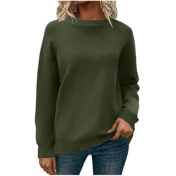 Darzheoy Womens Tops Pullover Round Neck Long Sleeve Fall Winter Versatile Casual Sweatshirts Hoodless Loose Solid Color Blouses
