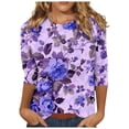 thumbnail image 1 of Darzheoy Womens Tops Round Neck Mid-Length 3/4 Sleeve Seamless Hoodless Loose Sweatshirts Drop Shoulder Printed Lightweight Fall Winter Floral Graphic Blouses, 1 of 4
