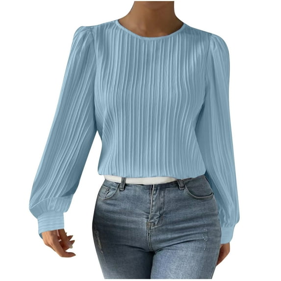 Darzheoy Womens Tops Seamless Solid Color Fall Winter Casual Trendy Sweatshirts Round Neck Versatile Long Sleeve Blouses