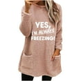 thumbnail image 1 of Darzheoy Womens Tops Solid Color Printed Fashion Versatile Pullover Sweatshirts Round Neck Fall Winter Plus Size Pocket Plush Thickened Thermal Loose Blouses, 1 of 4