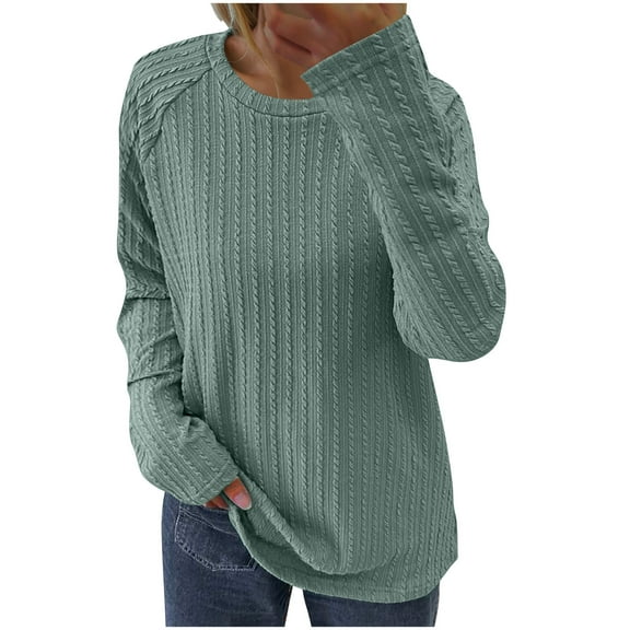 Darzheoy Womens Tops Thermal Casual Fall Winter Long Sleeve Hoodless Sweatshirts Lightweight Loose Solid Color Comfortable Trendy Round Neck Pullover Blouses