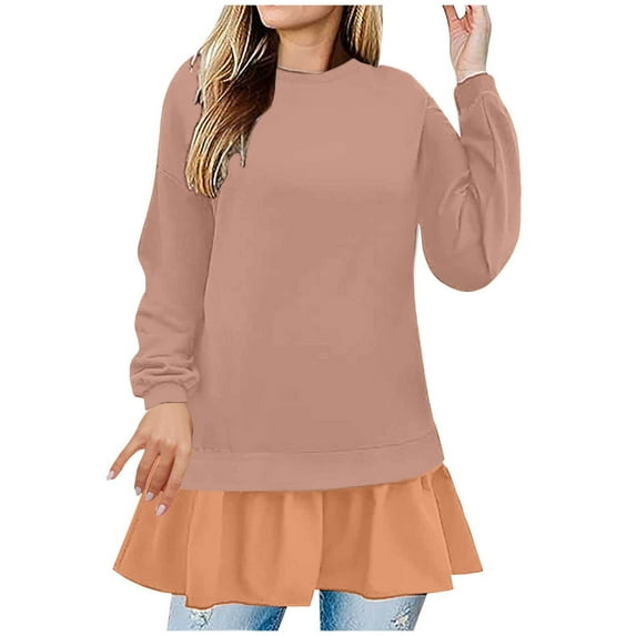 Darzheoy Womens Tops Trendy Drop Shoulder Patchwork Color Casual Sweatshirts Long Sleeve Fall Loose Plus Size Fashion Round Neck Comfortable Pullover Blouses
