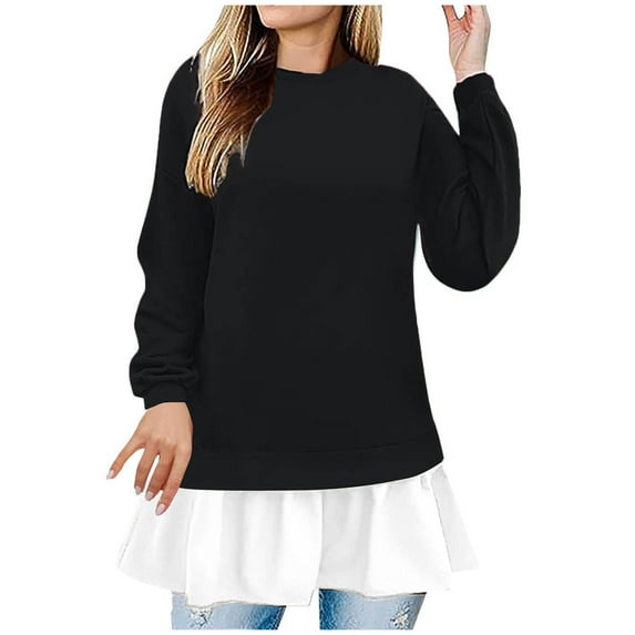 Darzheoy Womens Tops Trendy Drop Shoulder Patchwork Color Casual Sweatshirts Long Sleeve Fall Loose Plus Size Fashion Round Neck Comfortable Pullover Blouses