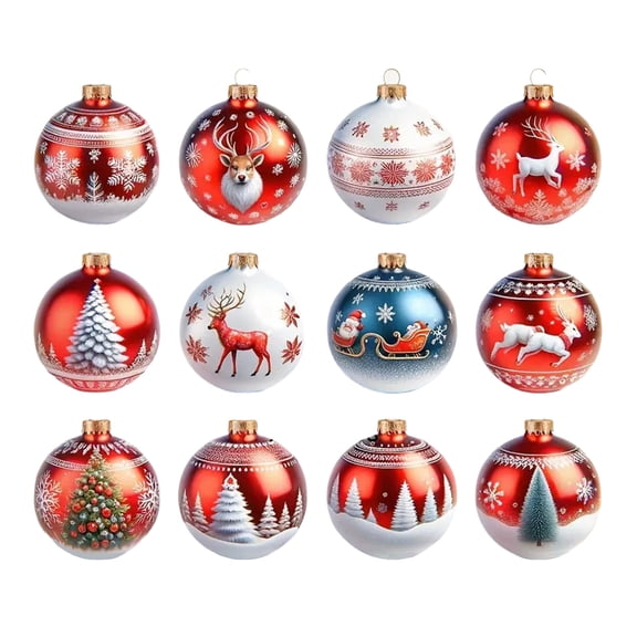 Darzheoy Wooden Christmas Ornaments Set Round Pendant with Deer Snowflake Designs for Tree Home Holiday Decoration Party