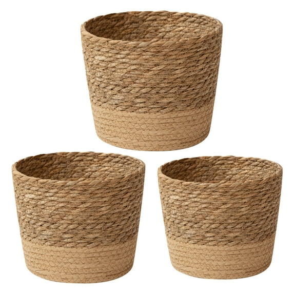 Darzheoy Woven Seagrass Plant Basket, Flower Pots Home Boho Decor, Storage Picnic Grocery Straw Bag for Plant Artificial Tree - 4.1"×6.1"×4.3"