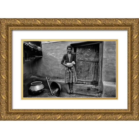 Das, Avishek 18x13 Gold Ornate Wood Framed with Double Matting Museum Art Print Titled - Village Girl