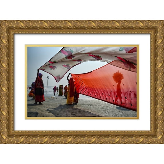 Das, Avishek 24x17 Gold Ornate Wood Framed with Double Matting Museum Art Print Titled - Street Drama At Gangasagar