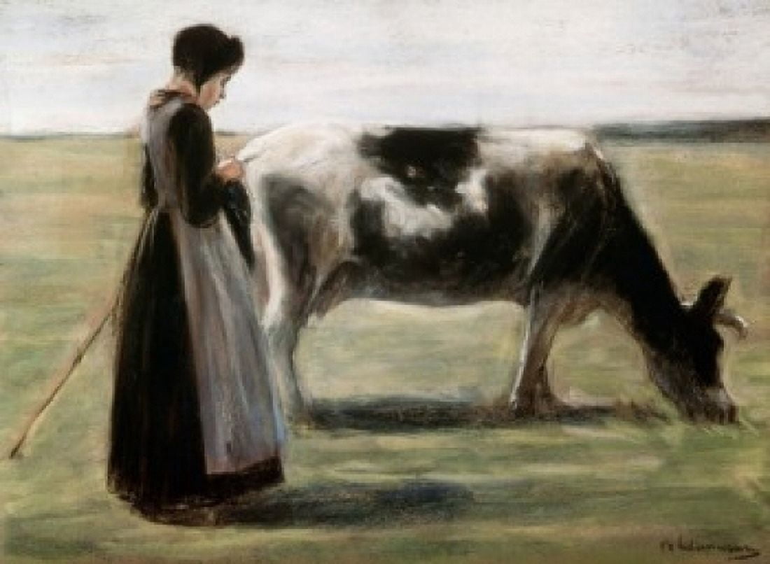 Das Madchen Mit der Kuh Max Liebermann (1847-1935German) Pushkin Museum of Fine Arts Moscow Canvas Art - Max Liebermann (24 x 36)
