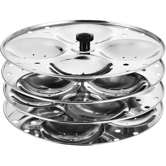 Das Online Exim 4 Tier Idli Plate Set with Lid, Food Grade Stainless Steel Steamer Insert for Pressure Cooker, Reusable Idli Maker for Home Kitchen
