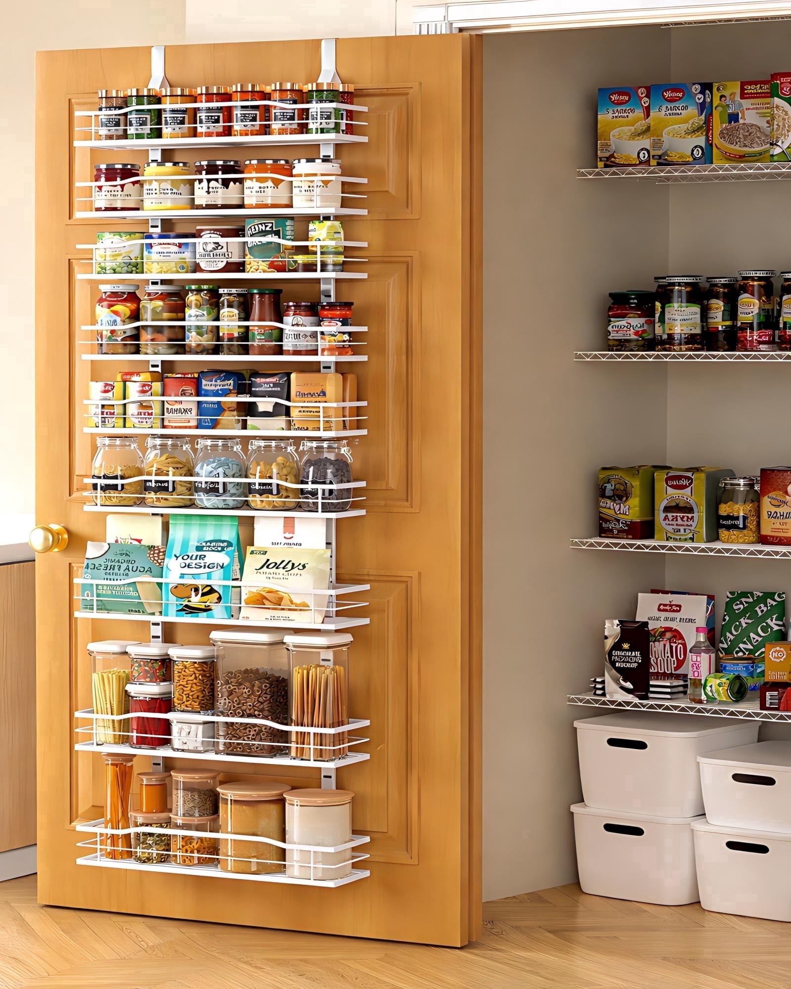 Dasaka 9-Tier Over The Door Pantry Organizer, Pantry Organization and Storage, White Hanging Basket Wall Spice Rack Seasoning Shelves