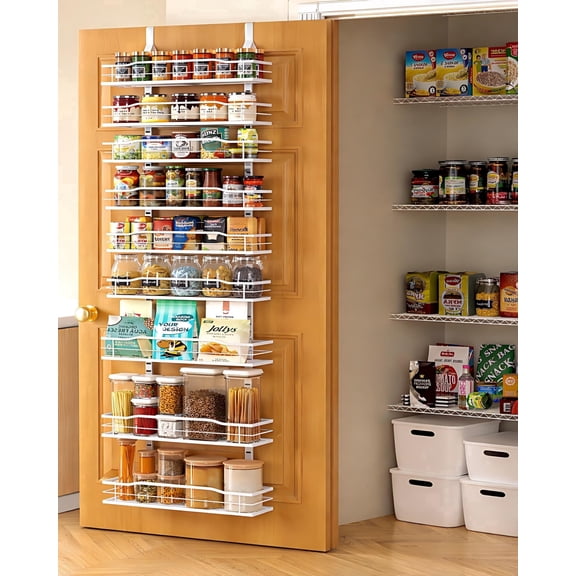 Dasaka 9-Tier Over The Door Pantry Organizer, Pantry Organization and Storage, White Hanging Basket Wall Spice Rack Seasoning Shelves